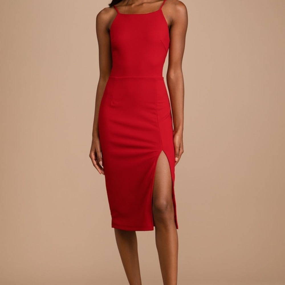 Lulus Never Look Back Red Backless Bodycon Midi Dress - Size L